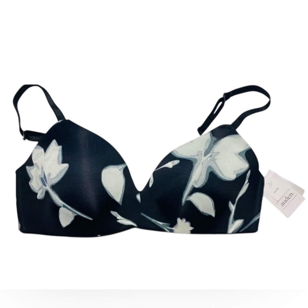 Auden Women’s 36D Nursing Maternity Lightly Lined Black White Floral Design Bra